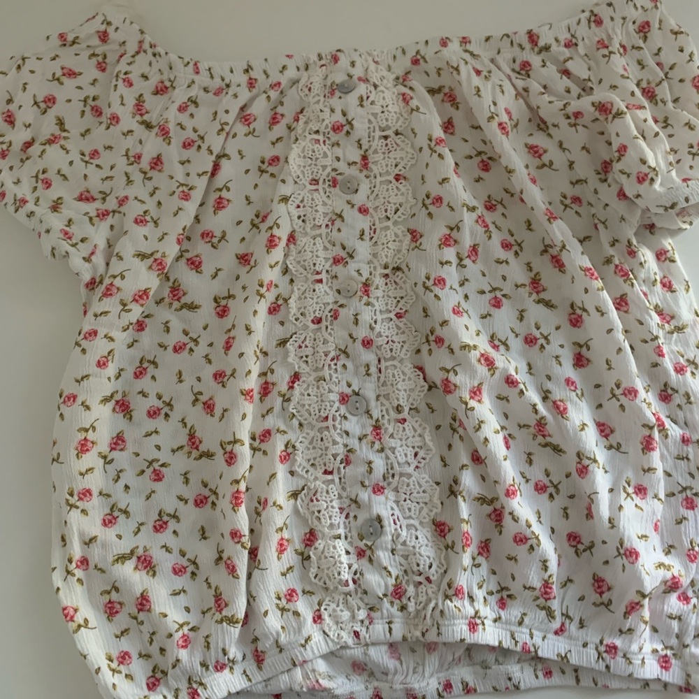 Pink floral over the shoulders top